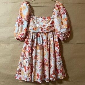 Abercrombie & Fitch | Emerson Poplin Puff Sleeve Mini Dress Orange Floral Size M